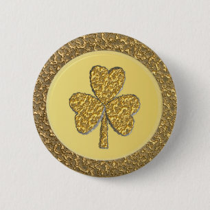 Badge Rond 5 Cm Lucky Irish Shamrock Gold Coin