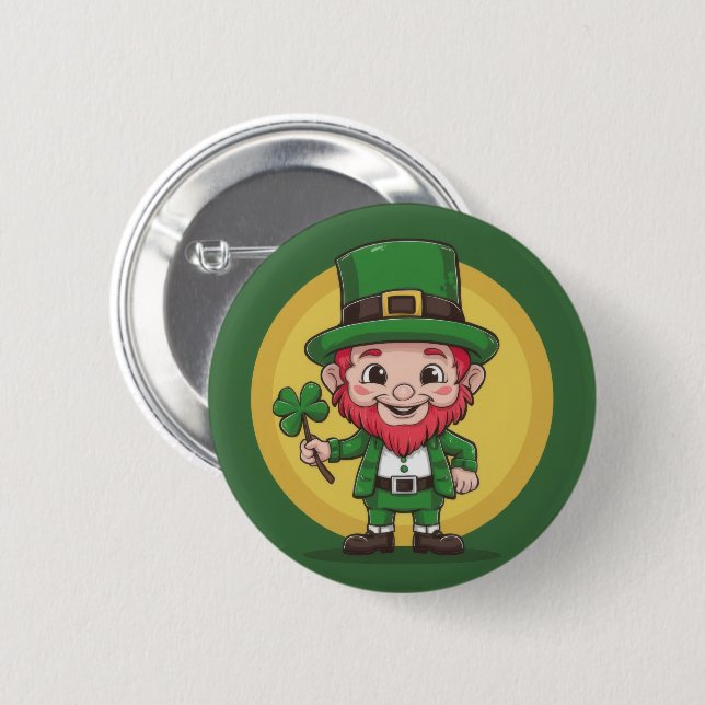 Badge Rond 5 Cm Lucky Leprechaun et Trèfle (Devant & derrière)