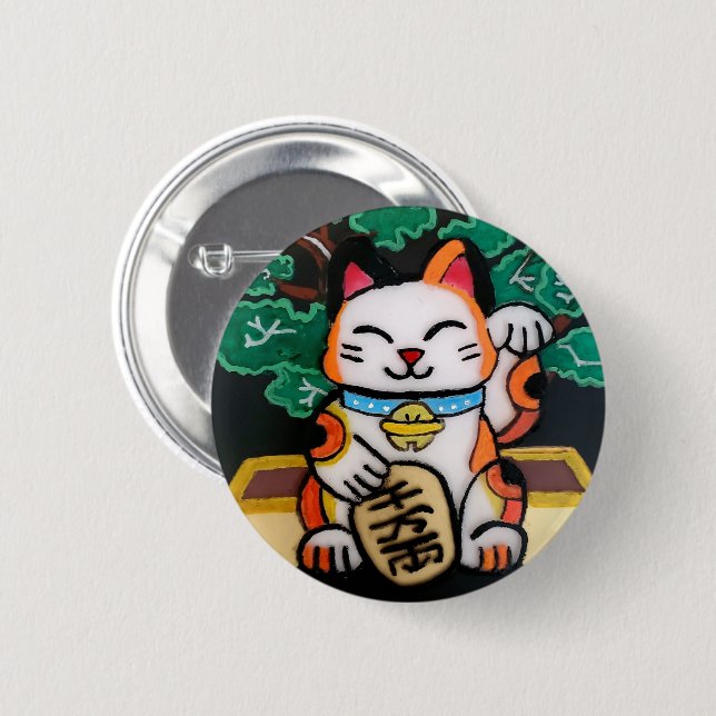 Badge Rond 5 Cm Lucky Maneki Neko Button (Devant & derrière)