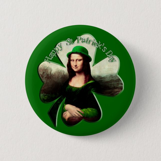 Badge Rond 5 Cm Lucky Mona Lisa Shamrock de la Saint Patrick (Devant)