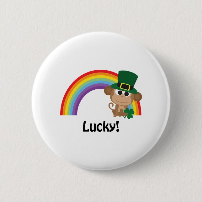 Badge Rond 5 Cm Lucky Monkey Leprechaun (Devant)