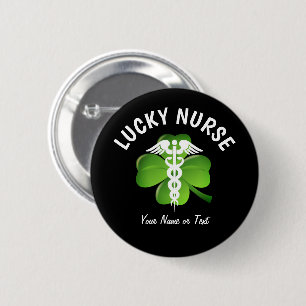 Badge Rond 5 Cm Lucky Nurse Green Shamrock Nom du Jour de la Saint