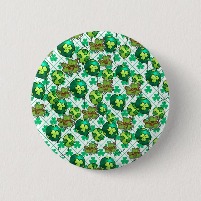 Badge Rond 5 Cm Lucky Shamrock Balloon St. Patrick’s Day Design 🍀 (Devant)