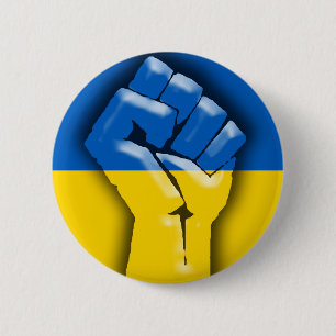 Badge Rond 5 Cm L'UKRAINE, le DRAPEAU et le FIST pour la solidarit
