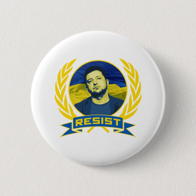 Badge Rond 5 Cm L'Ukraine Zelenski résiste (Devant)