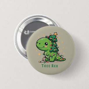Badge Rond 5 Cm Lumière de dinosaure de Noël Fête drôle d'arbre Re