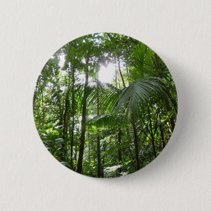 Badge Rond 5 Cm Lumière du soleil à travers la canopée de la forêt