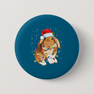 Badge Rond 5 Cm Lumières de Noël de lapin Bunny Chapeau de Père No