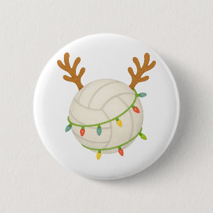 Badge Rond 5 Cm Lumières de Noël de Renne de Volleyball Drôle Spor