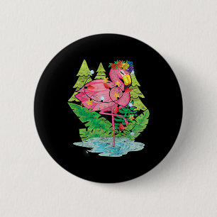 Badge Rond 5 Cm Lumières de Noël Flamant Oiseau Animal Tropical No