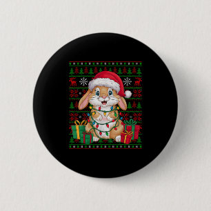 Badge Rond 5 Cm Lumières de Noël Lapin Bunny Chapeau de Père Noël