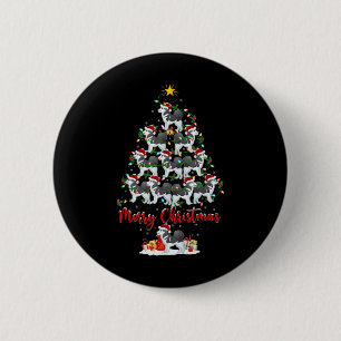 Badge Rond 5 Cm Lumières de Noël Père Noël Husky Sibérien Chien Ar