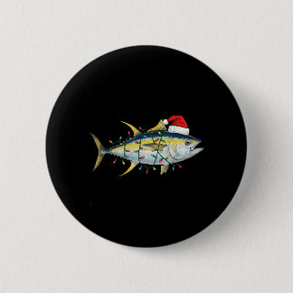 Badge Rond 5 Cm Lumières de Noël Poisson Thon Festif Drôle Xmas