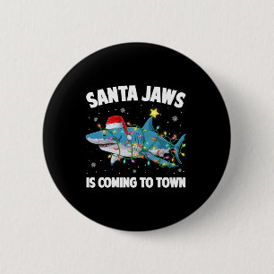 Badge Rond 5 Cm Lumières de Noël Requin Santa Joyeux Sharkmas Xmas