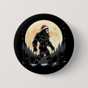 Badge Rond 5 Cm Lumières de sapin de Noël Sasquatch Père Noël Funn
