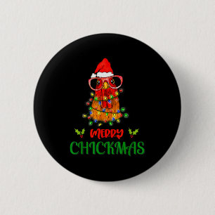 Badge Rond 5 Cm Lumières d'ornement Joyeux Chickmas Ferme de poule
