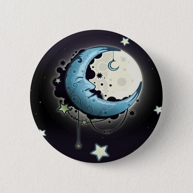 Badge Rond 5 Cm Lune bleue (Devant)