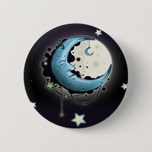 Badge Rond 5 Cm Lune bleue