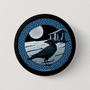 Badge Rond 5 Cm Lune celtique, Corbeau et Dolman Pins et Boutons