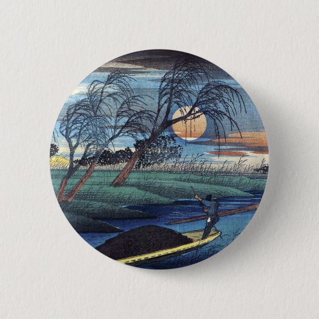 Badge Rond 5 Cm Lune d'automne à Seba, Hiroshige (Devant)