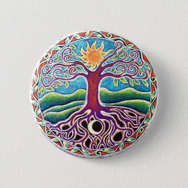 Badge Rond 5 Cm Lune et arbre de Sun de bouton de mandala de la (Devant)