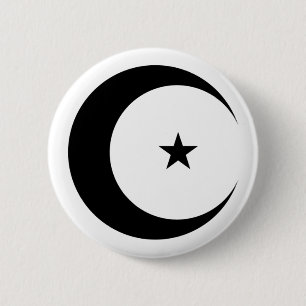 Badge Rond 5 Cm Lune et étoile du croissant noir pour le Ramadan