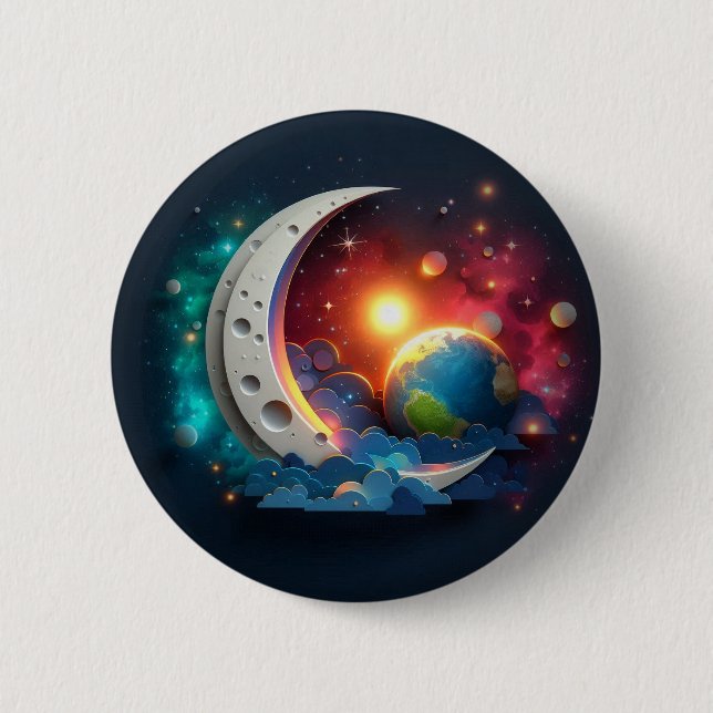 Badge Rond 5 Cm Lune et étoiles (Devant)