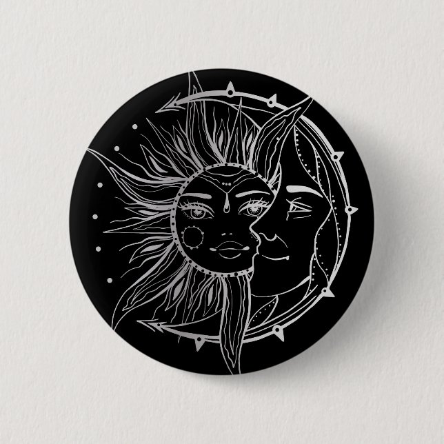 Badge Rond 5 Cm Lune et soleil. illustration de tatouage de style  (Devant)