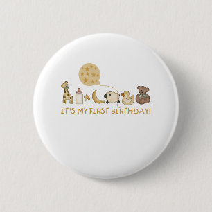 Badge Rond 5 Cm Lune, étoiles, et anniversaire d'animaux premier