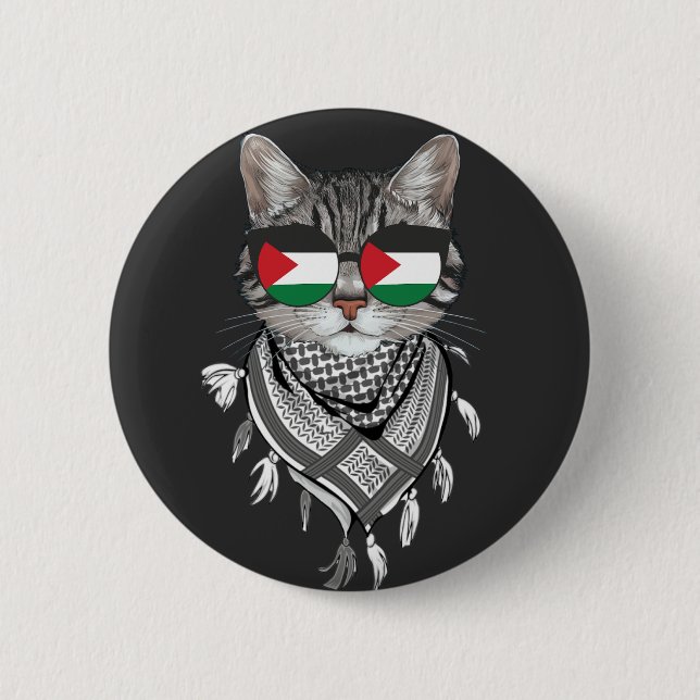 Badge Rond 5 Cm Lunettes de drapeau Keffiyeh Cat Palestine (Devant)