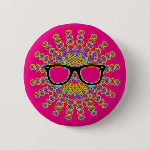 Badge Rond 5 Cm Lunettes de nerd ensoleillé + votre arrière-plan &