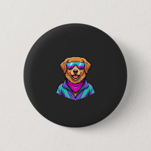 Badge Rond 5 Cm Lunettes de soleil de chien mignon Art néon rétro_