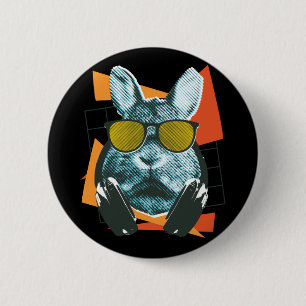 Badge Rond 5 Cm Lunettes de soleil lapin, Lapin drôle avec des lun