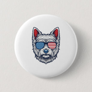 Badge Rond 5 Cm Lunettes de soleil pour chien Westie patriotiques