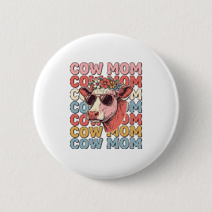 Badge Rond 5 Cm Lunettes de soleil rétro Cow Mom gravure vintage D