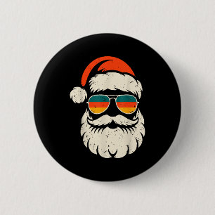 Badge Rond 5 Cm Lunettes de soleil visage de Père Noël rétro drôle