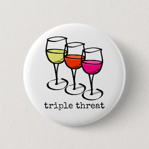 Badge Rond 5 Cm Lunettes de vin de dessin triple menace drôle Winn