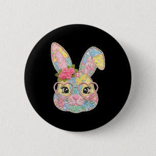Badge Rond 5 Cm Lunettes de visage de lapin drôle patchwork floral