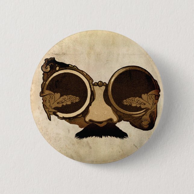 Badge Rond 5 Cm Lunettes et moustache de Steampunk (Devant)