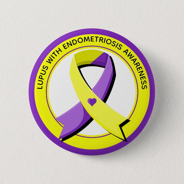 Badge Rond 5 Cm Lupus with Endometriosis Awareness Heart (Devant)