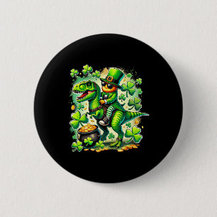 Badge Rond 5 Cm Lutin chevauchant le dinosaure T Rex St Pat Trex P