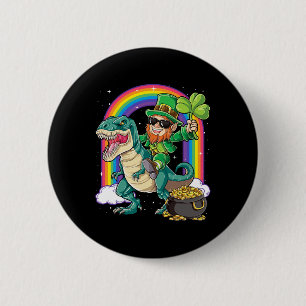 Badge Rond 5 Cm Lutin chevauchant un dinosaure Saint-Patrick garço