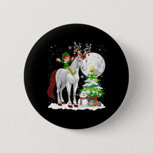 Badge Rond 5 Cm Lutin de Noël chevauchant le renne cheval bonhomme