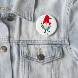 Badge Rond 5 Cm Lutin de Noël tenant des lumières de Noël