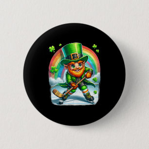 Badge Rond 5 Cm Lutin jouant au hockey sur glace Saint Patrick