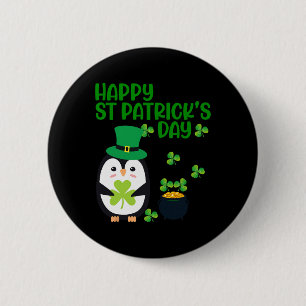 Badge Rond 5 Cm Lutin Manchot Pot D'or Trèfle Mignon St Pa