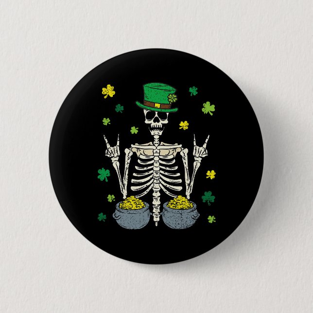 Badge Rond 5 Cm Lutins squelette Saint-Patrick Shamrock clou de gi (Devant)