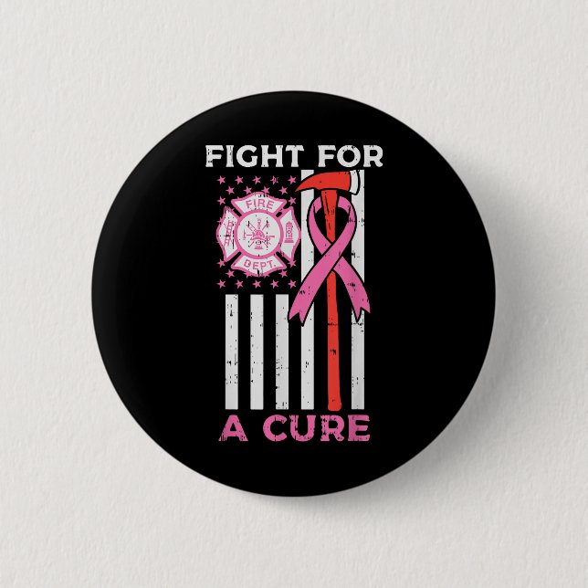 Badge Rond 5 Cm Lutter Pour Un Pompier Cure Us Drapeau Cancer Du S (Devant)