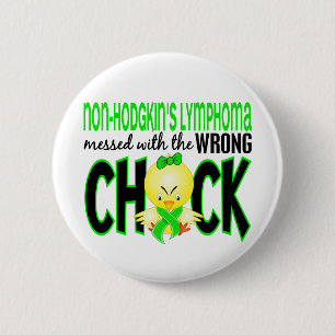 Badge Rond 5 Cm Lymphome non Hodgkinien sali avec le poussin faux