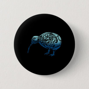 Badge Rond 5 Cm Lynésie Maori Kiwi Oiseau Océan Bleu Nouvelle-Zéla